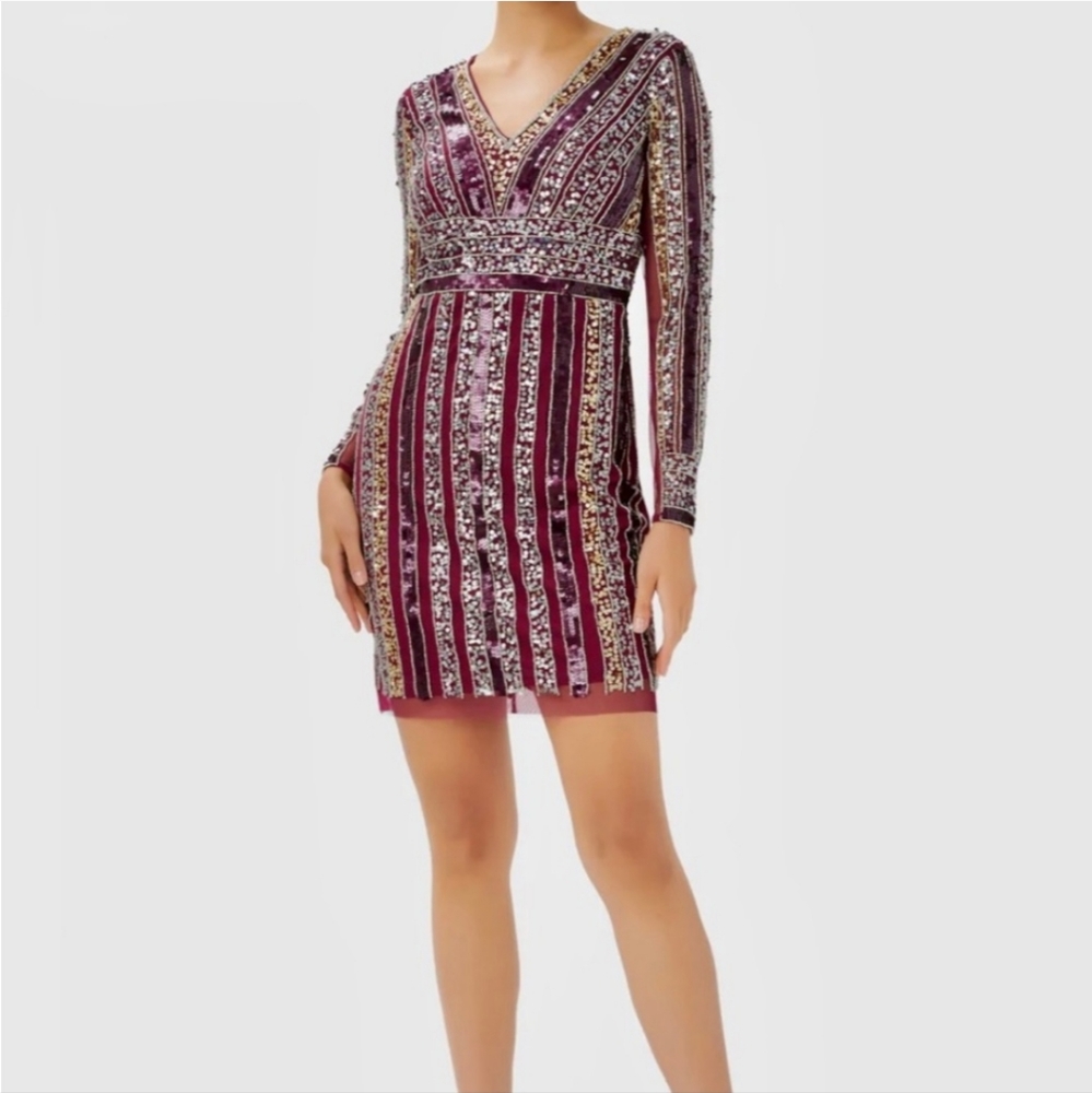 ADRIANNA PAPELL Stripe Bead Sheath Dress